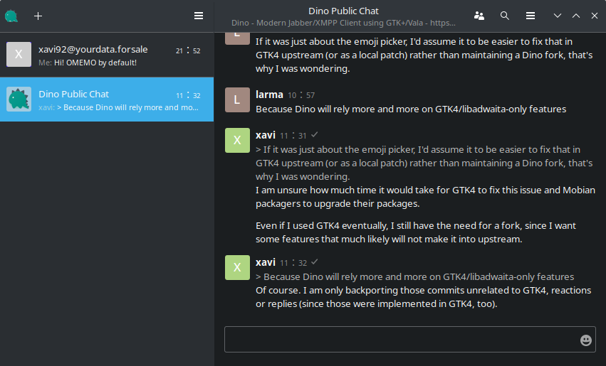 Screenshot showing a MUC room in desktip form factor
